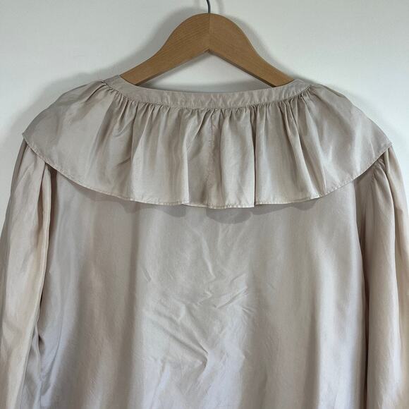 Vintage New York Studio 100% Silk Ruffle Blouse Beige Size M Coquette Prairie - Picture 9 of 12